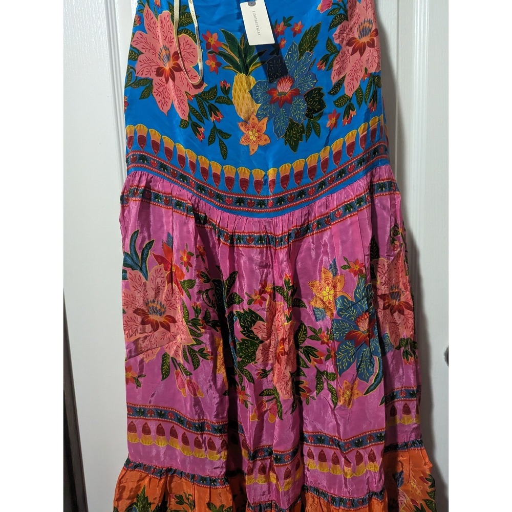 Farm Rio V-Neck Dress Anthropologie Halter Floral Tiered Sundress Cover XS NEW - Picture 11 of 15